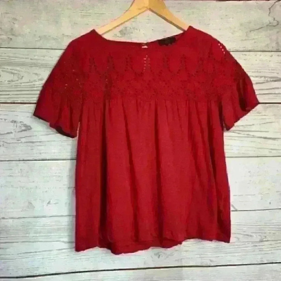 J. Crew red flutter sleeve eyelet babydoll top xs - Picture 5 of 11
